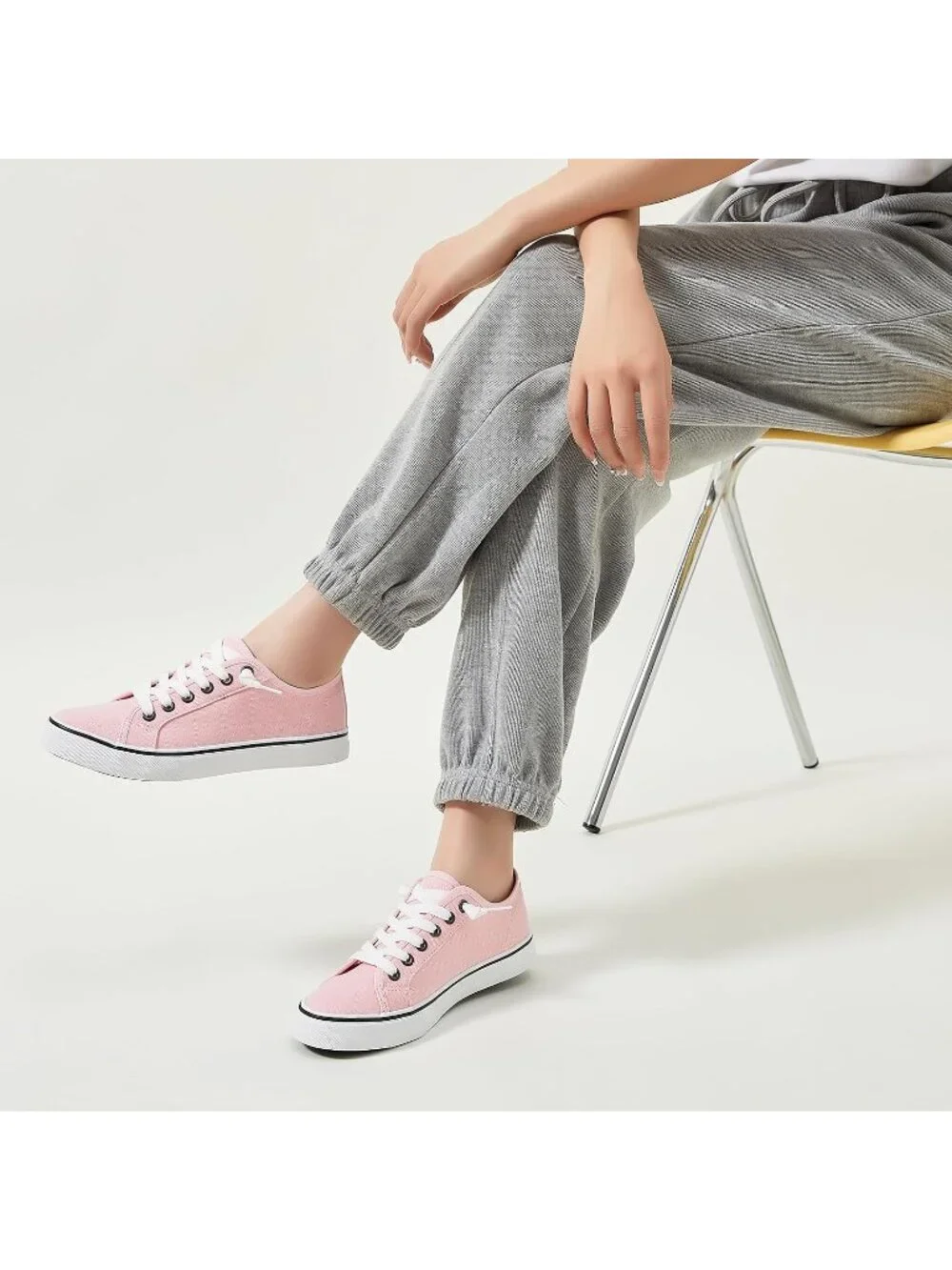 Women's Pink Low Top Lace Up Canvas Solid Slip On Casual Loafer Sneaker Shoes